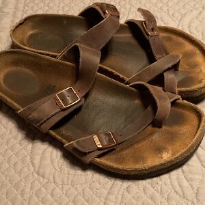 Birkenstock Brown Suede Slide Sandals with Buckles